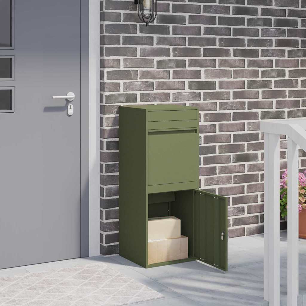 Parcel Drop Box with Storage Olive green 41 x 38 x 103 cm Steel