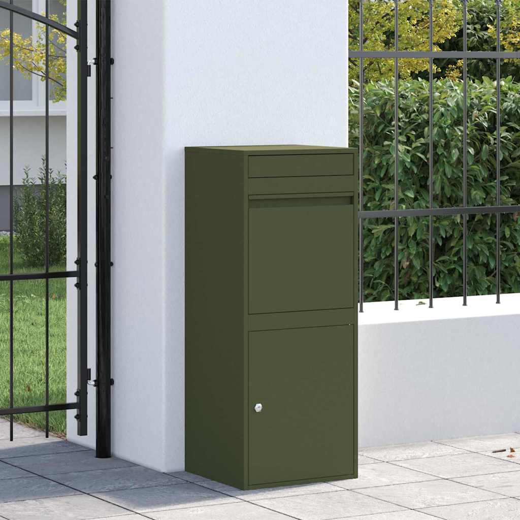 Parcel Drop Box with Storage Olive green 41 x 38 x 103 cm Steel