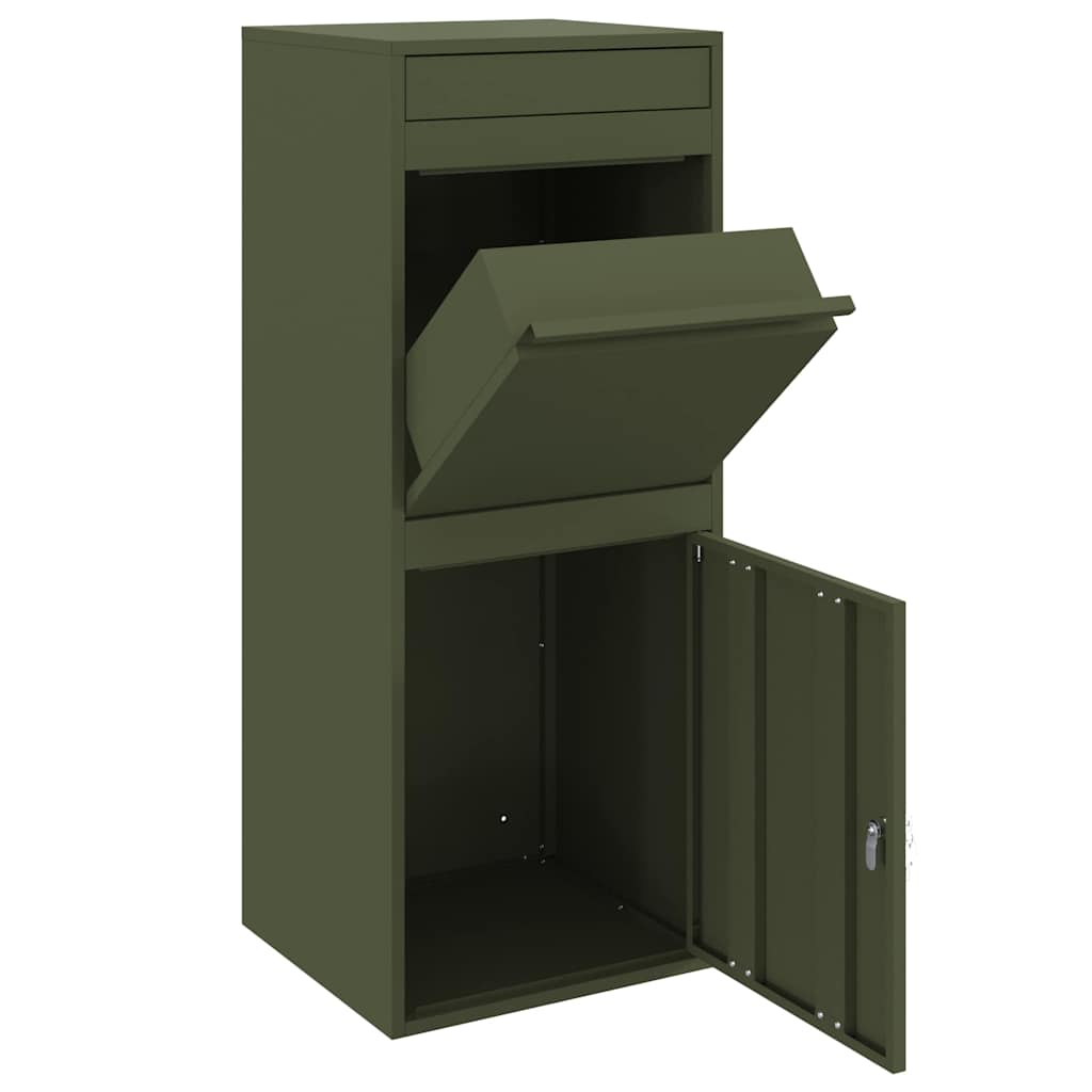 Parcel Drop Box with Storage Olive green 41 x 38 x 103 cm Steel