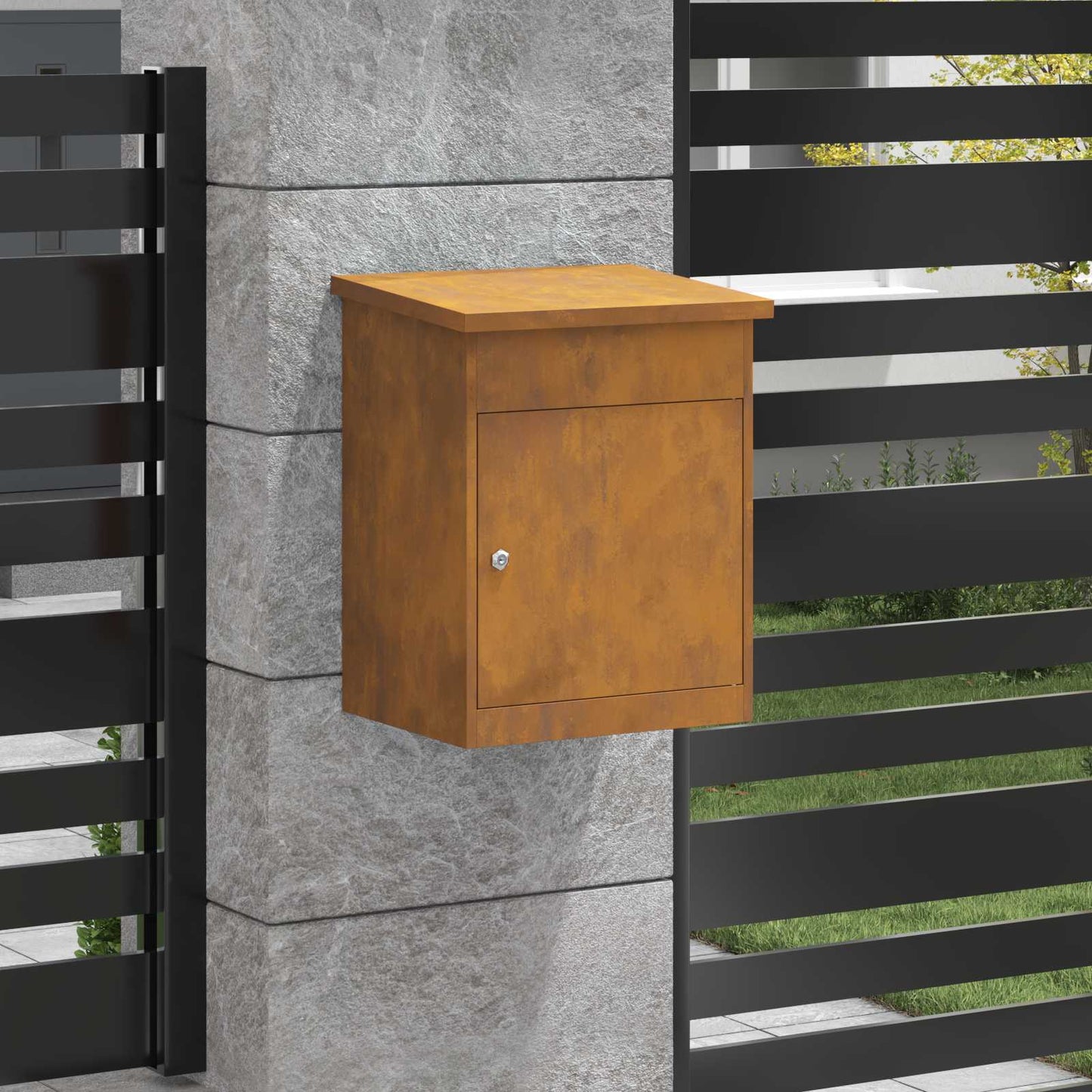 Parcel Drop Box Rusty 47.5 x 38 x 59 cm Weathering Steel