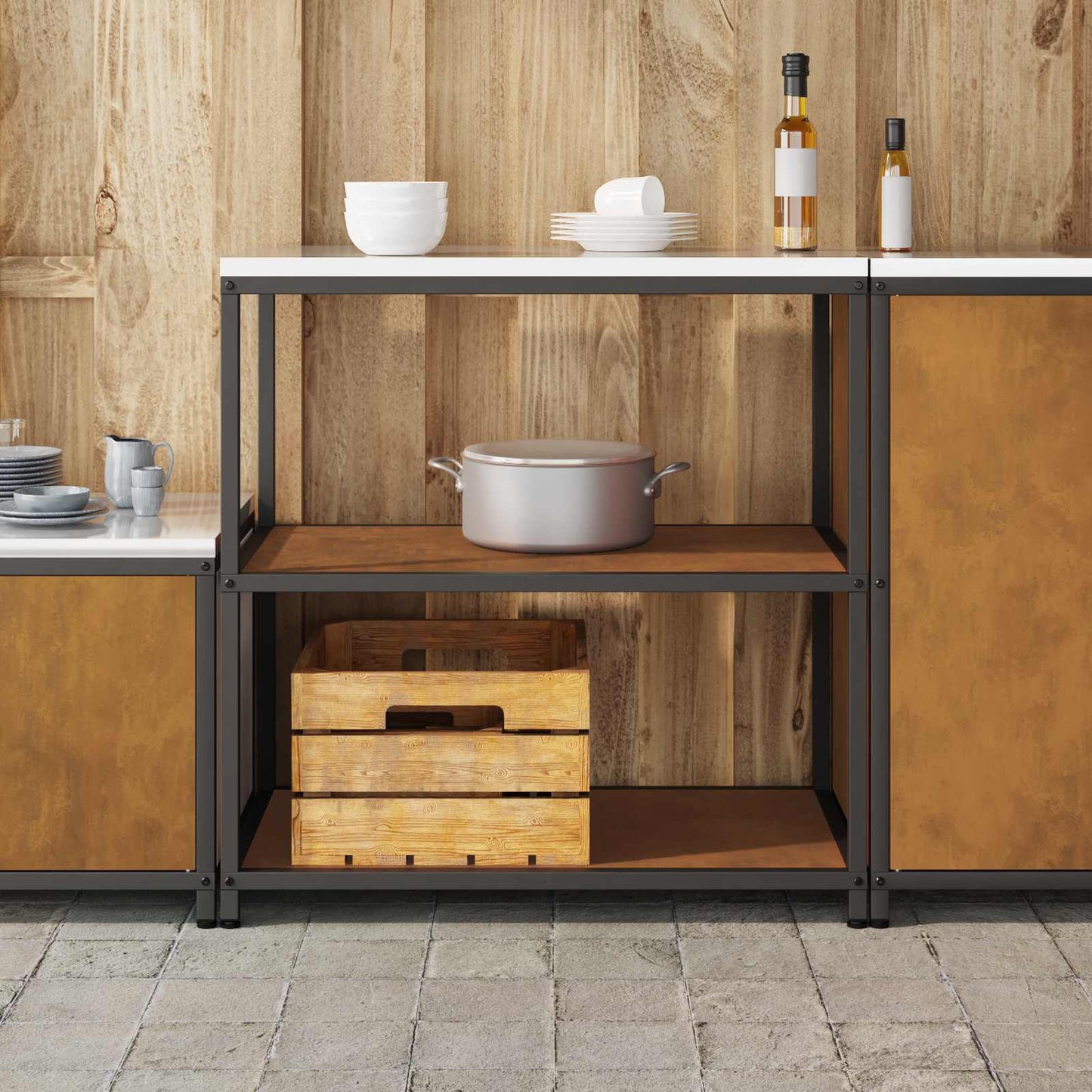 Kitchen Shelving Unit HATTEM Rusty 90 x 50 x 92 cm Steel