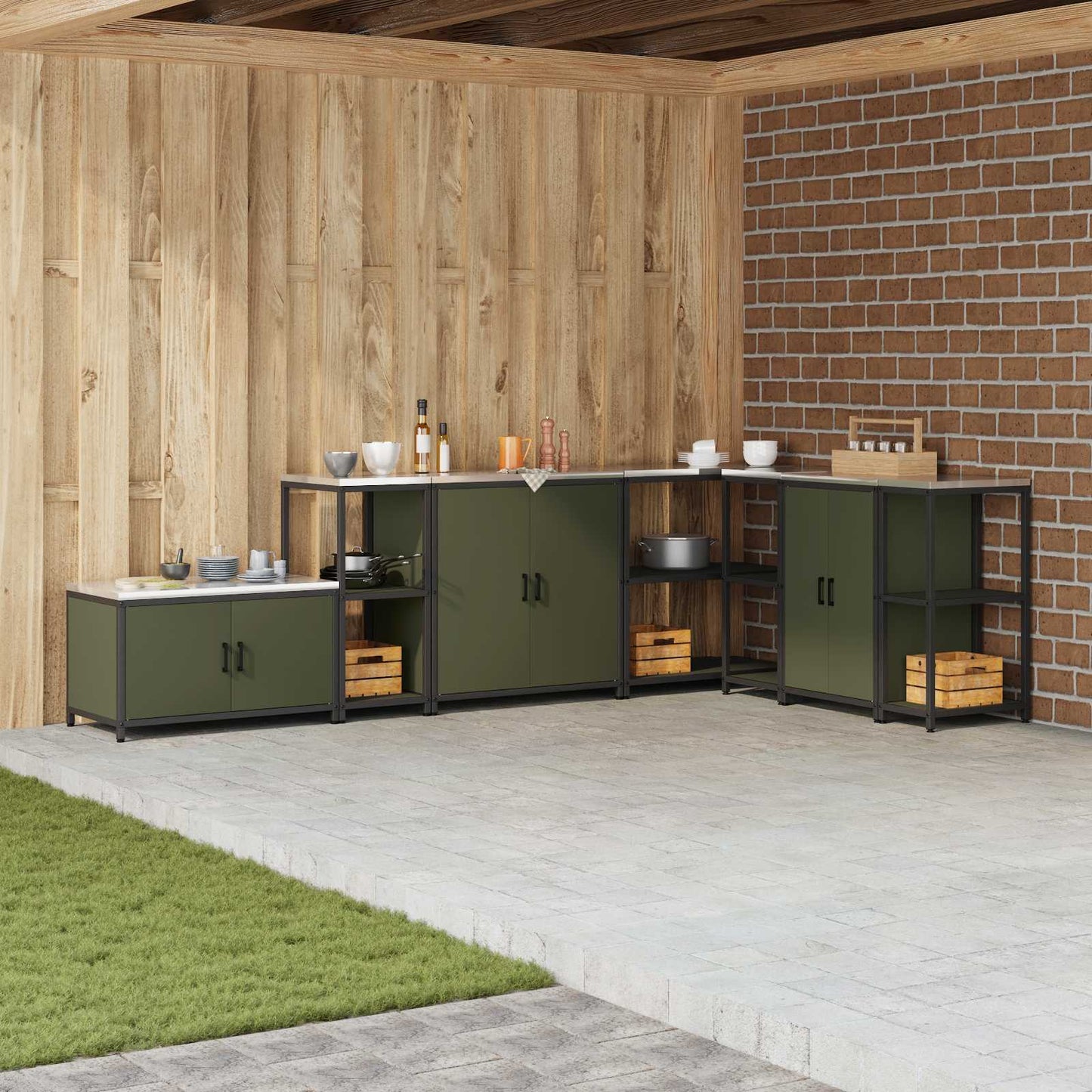 Kitchen Storage HATTEM Olive Green 40 x 50 x 92 cm Steel