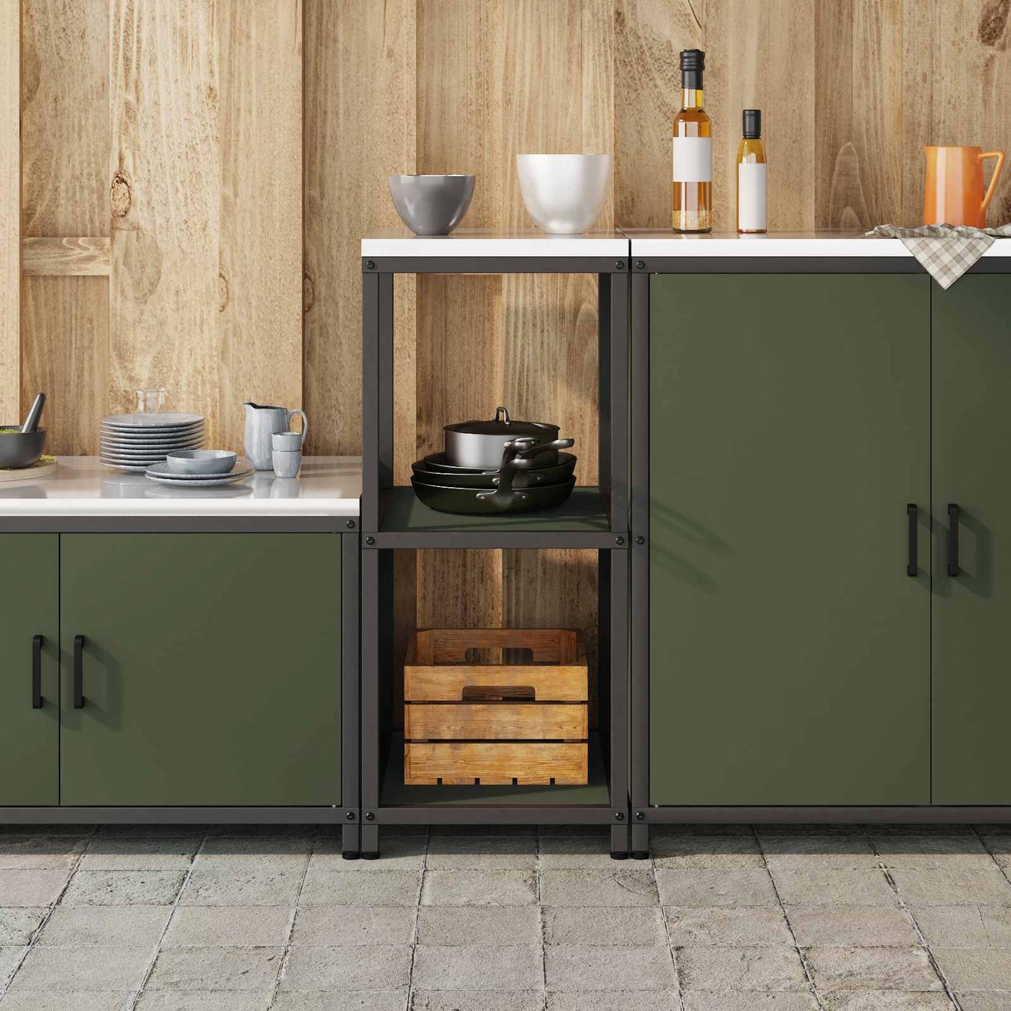 Kitchen Storage HATTEM Olive Green 40 x 50 x 92 cm Steel