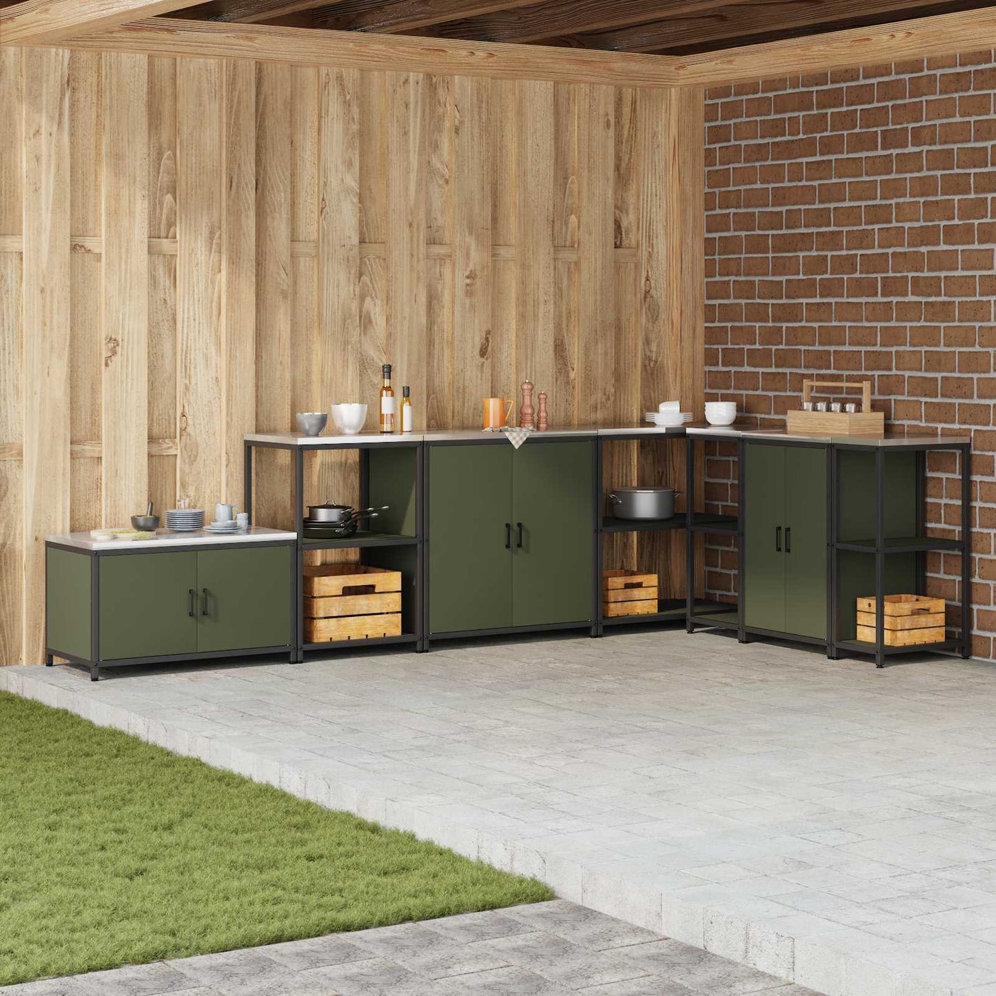 Kitchen Storage with Shelf Olive Green 90 x 50 x 53 cm Steel