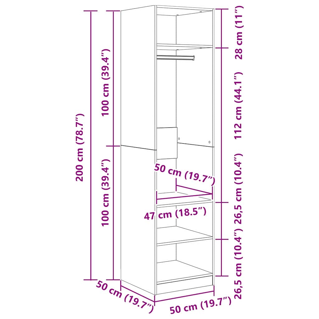 Wardrobe Artisan Oak 50 x 50 x 200 cm Engineered Wood