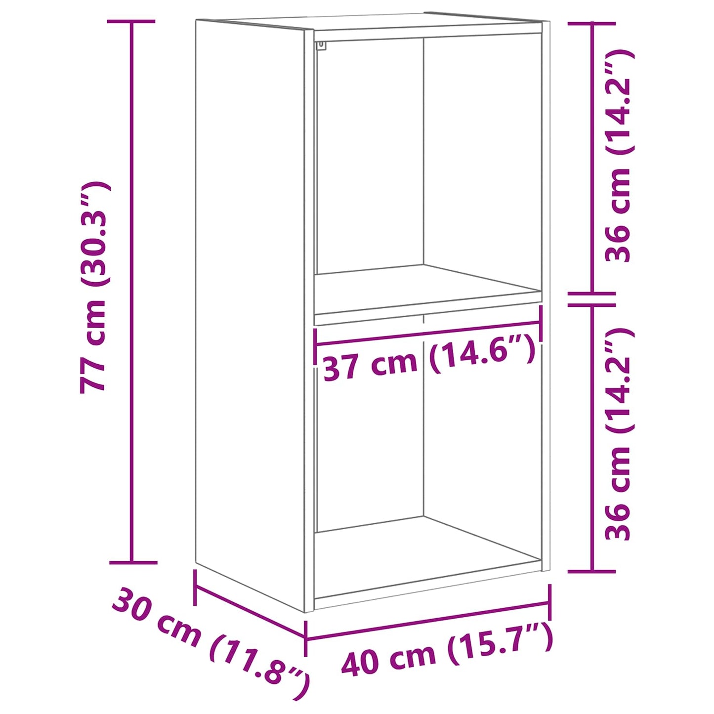 Bookshelf 2-Tier 40 x 30 x 77 cm Engineered Wood Black Oak