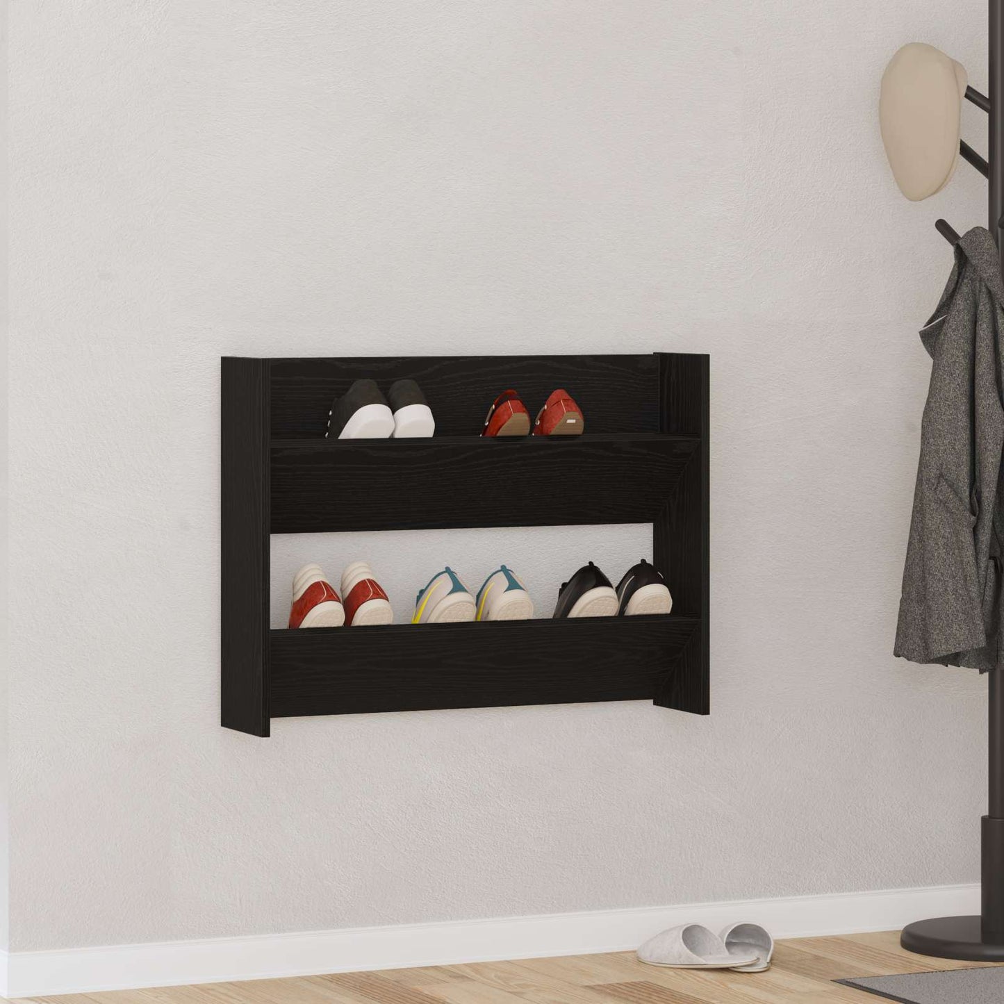 Shoe Cabinet 82 x 18 x 60 cm Engineered Wood Black Oak