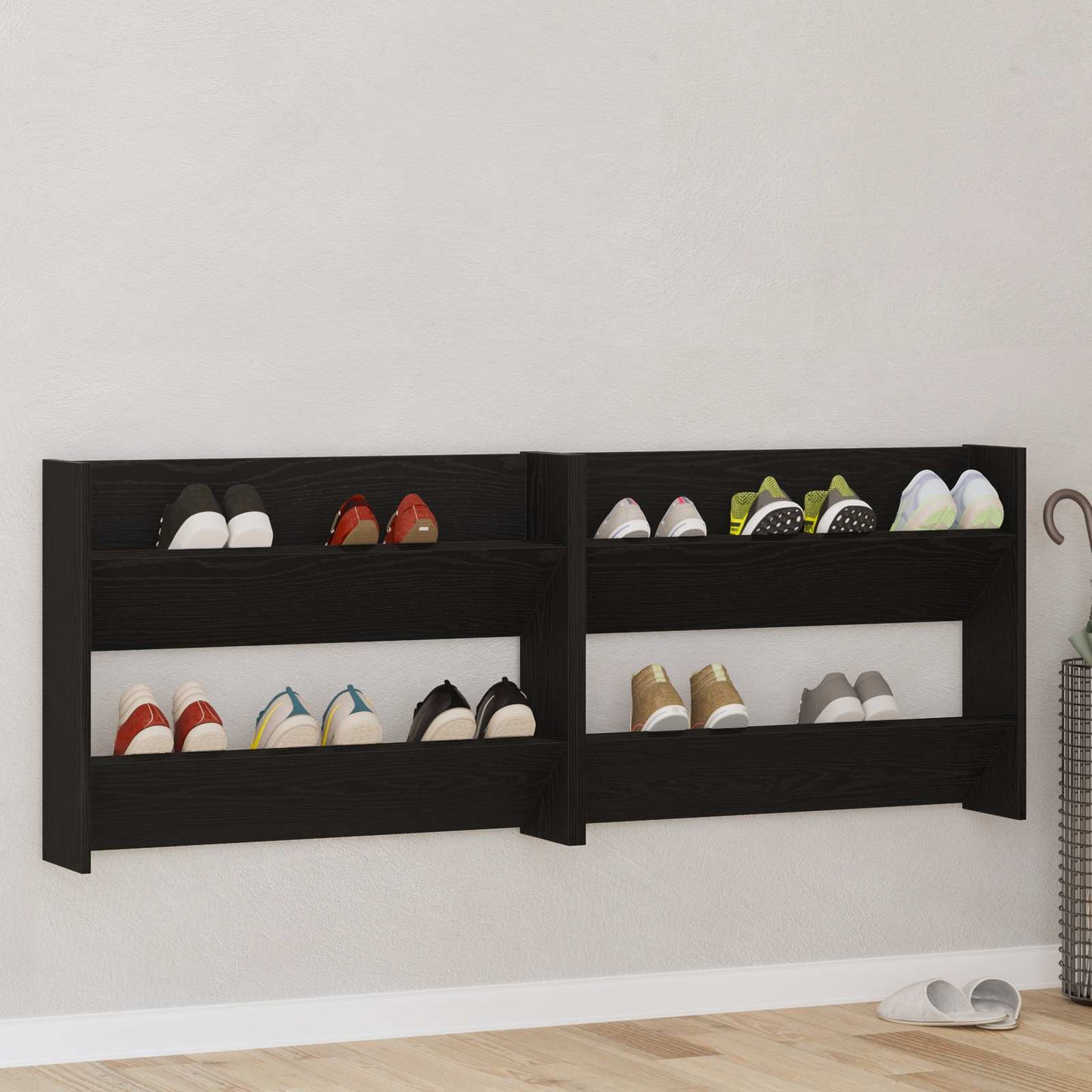 Shoe Cabinet 2 pcs Black Oak 83 x 18 x 60 cm Engineered Wood