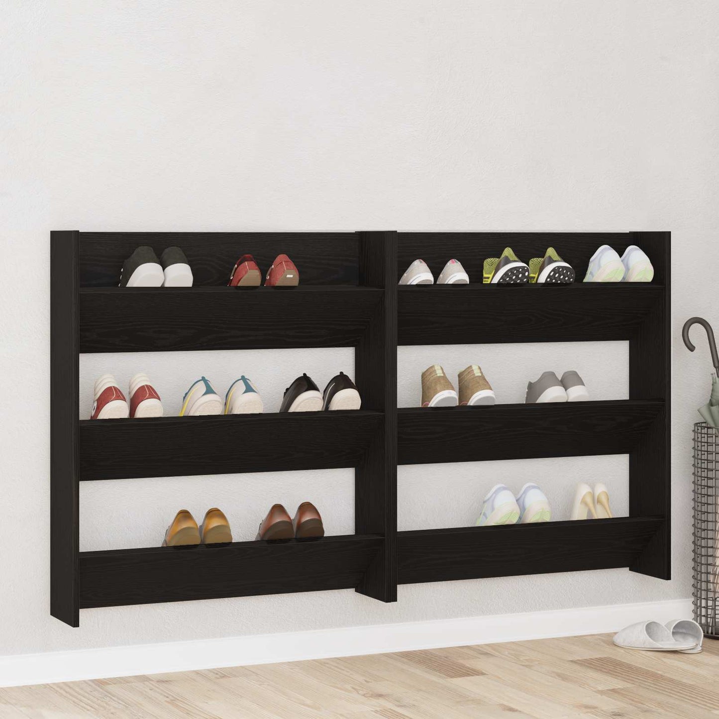 Shoe Cabinet 2 pcs Black Oak 86 x 18 x 90 cm Engineered Wood