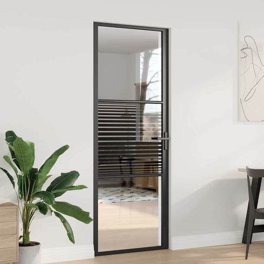 Glass Door Striped Black 76 x 3.5 x 201.5 cm Aluminium