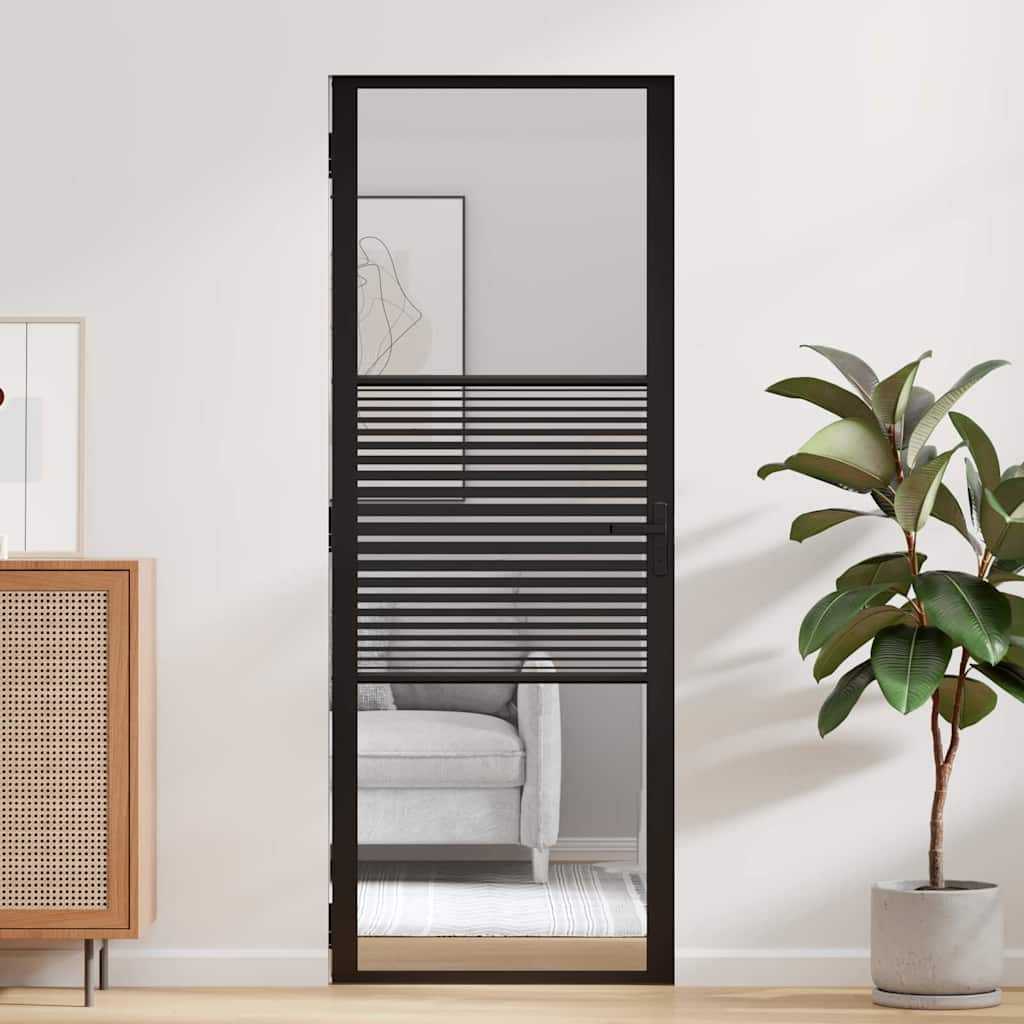 Glass Door Striped Black 76 x 3.5 x 201.5 cm Aluminium
