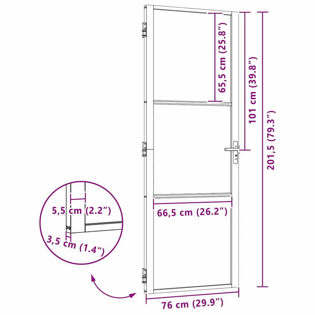 Glass Door Striped Black 76 x 3.5 x 201.5 cm Aluminium