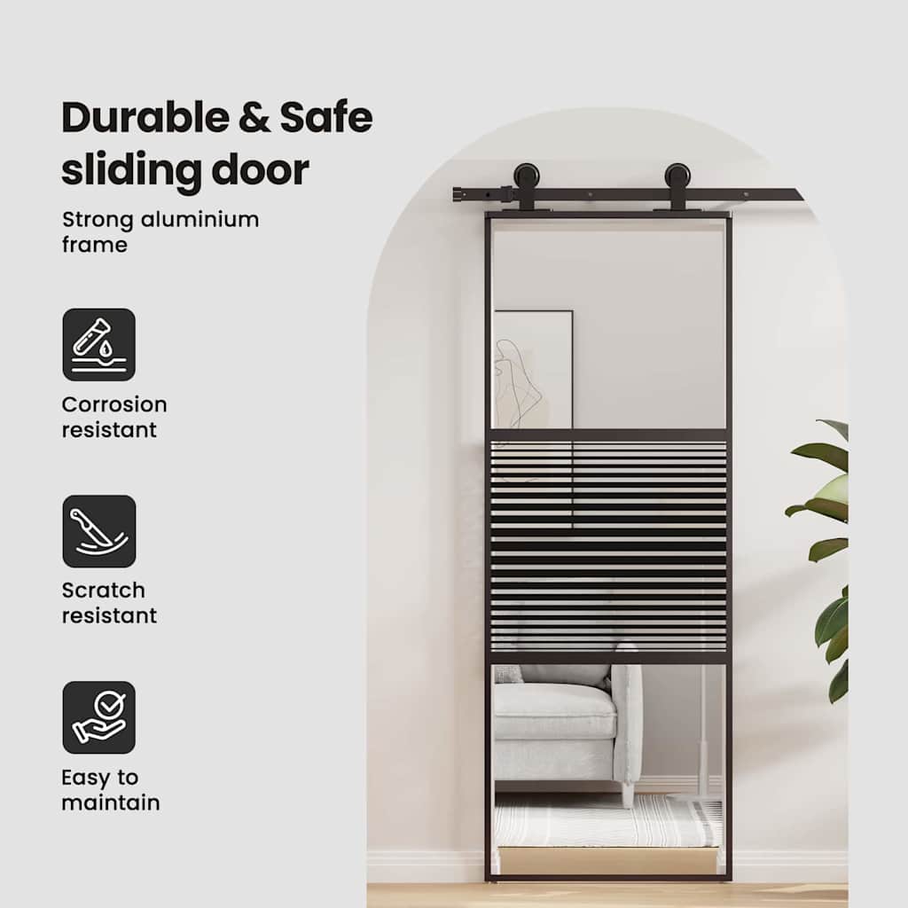 Glass Door Striped Black 90 x 2 x 205 cm Aluminium