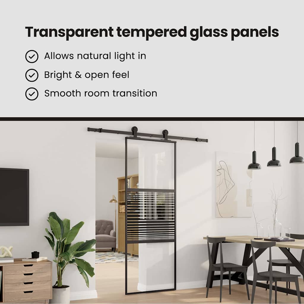 Glass Door Striped Black 90 x 2 x 205 cm Aluminium