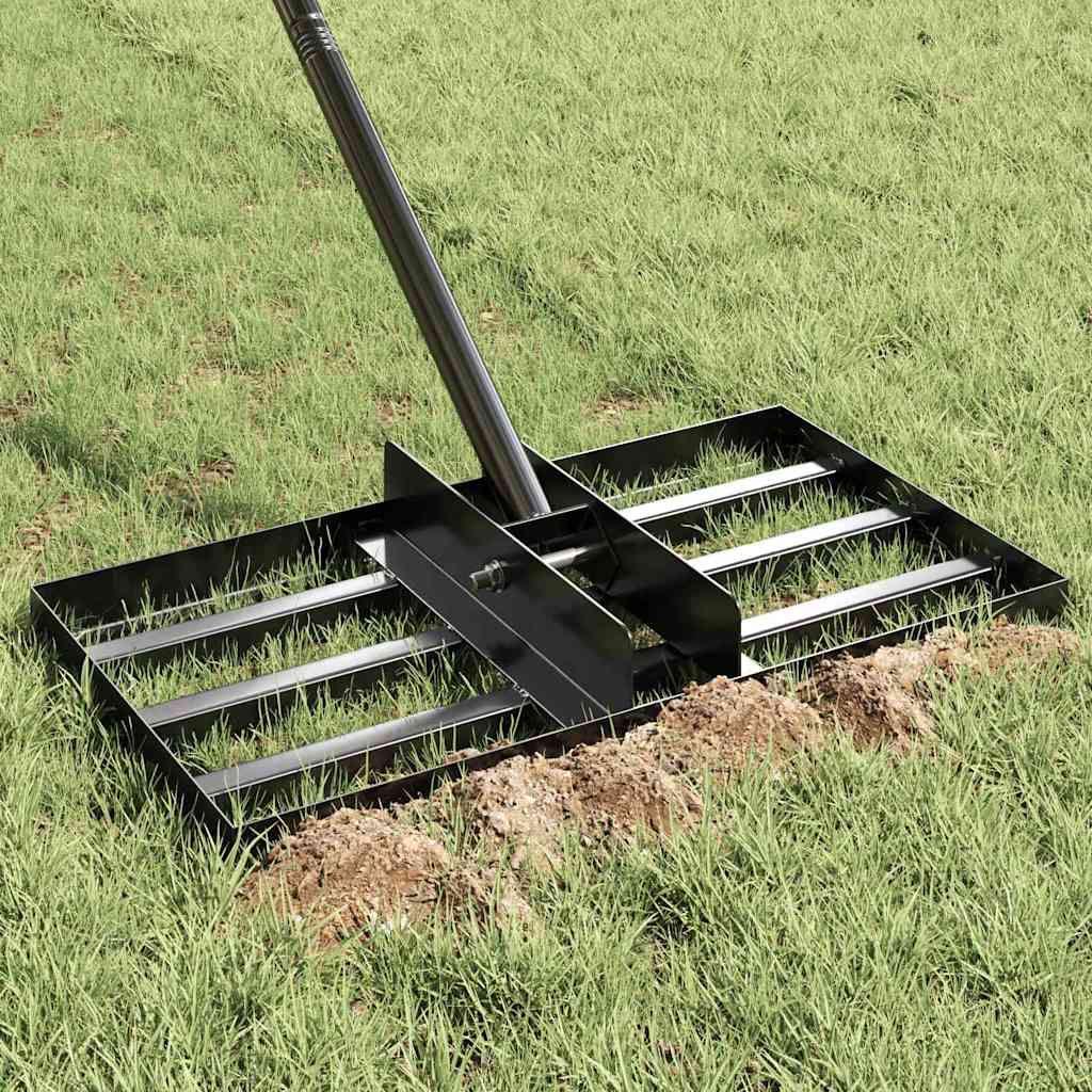 Garden Leveling Rake Black 45 x 25 x 200 cm Powder-Coated Steel