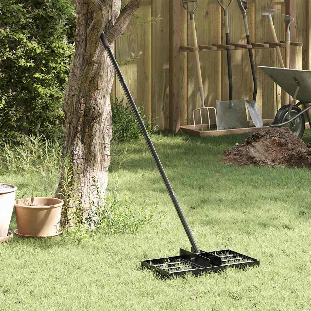 Garden Leveling Rake Black 45 x 25 x 200 cm Powder-Coated Steel