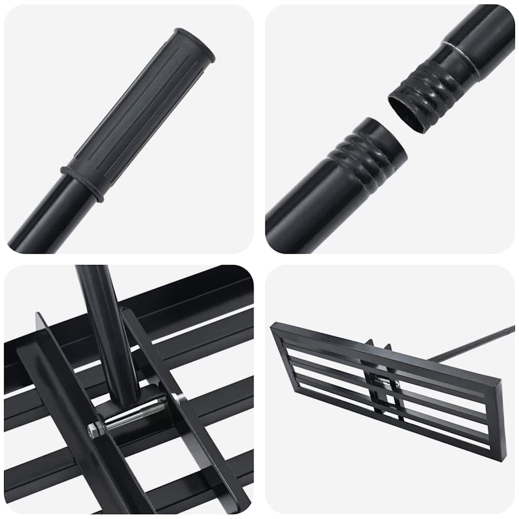 Garden Leveling Rake Black 75 x 25 x 200 cm Powder-Coated Steel