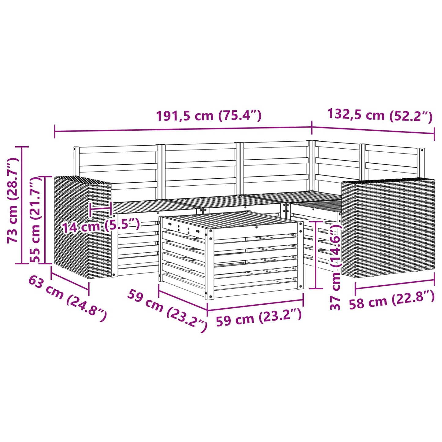 Outdoor Sofa Set 5 pcs Natural Polyester