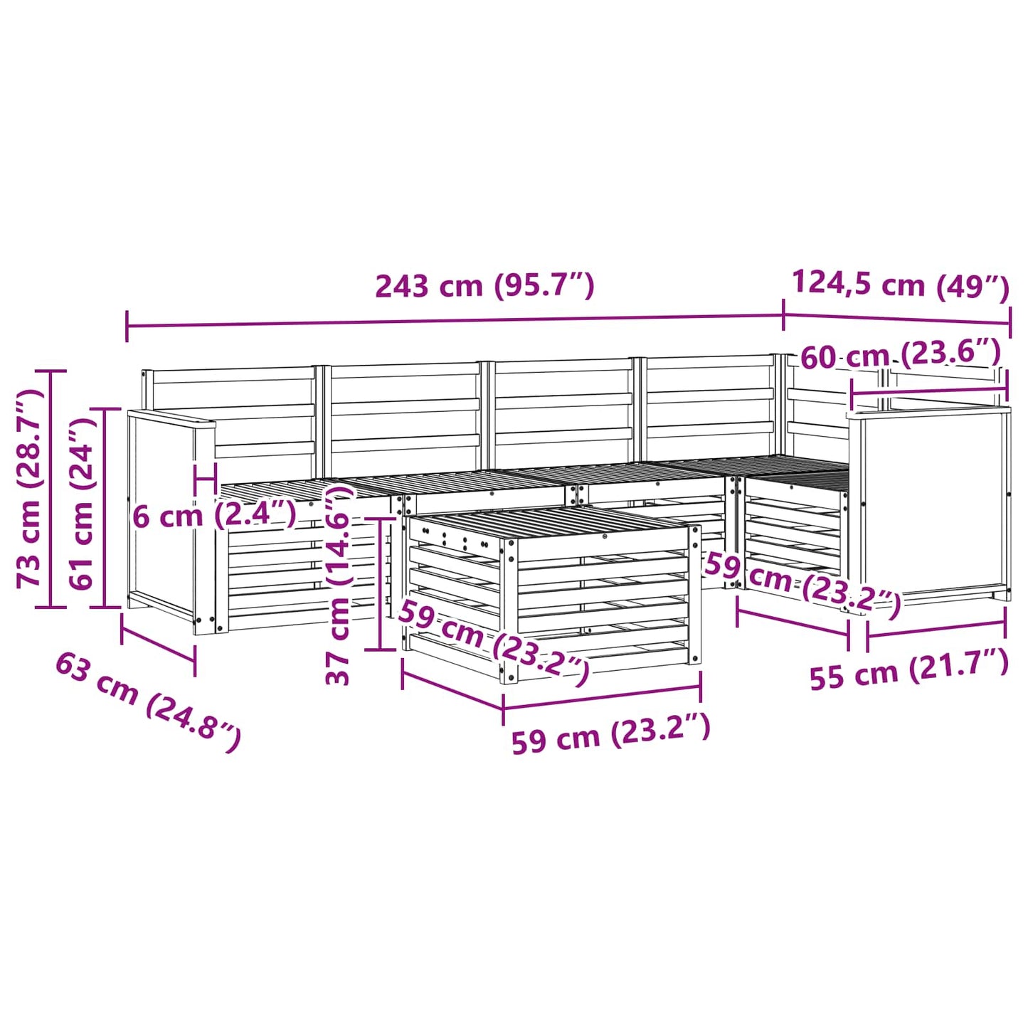 Outdoor Sofa Set 5 pcs Natural Solid Acacia Wood