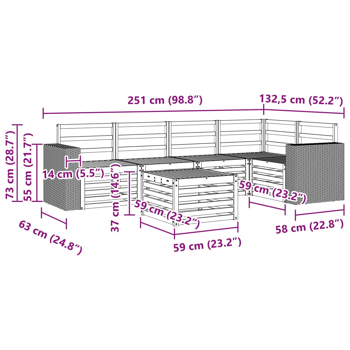 Outdoor Sofa Set 6 pcs Natural Polyester
