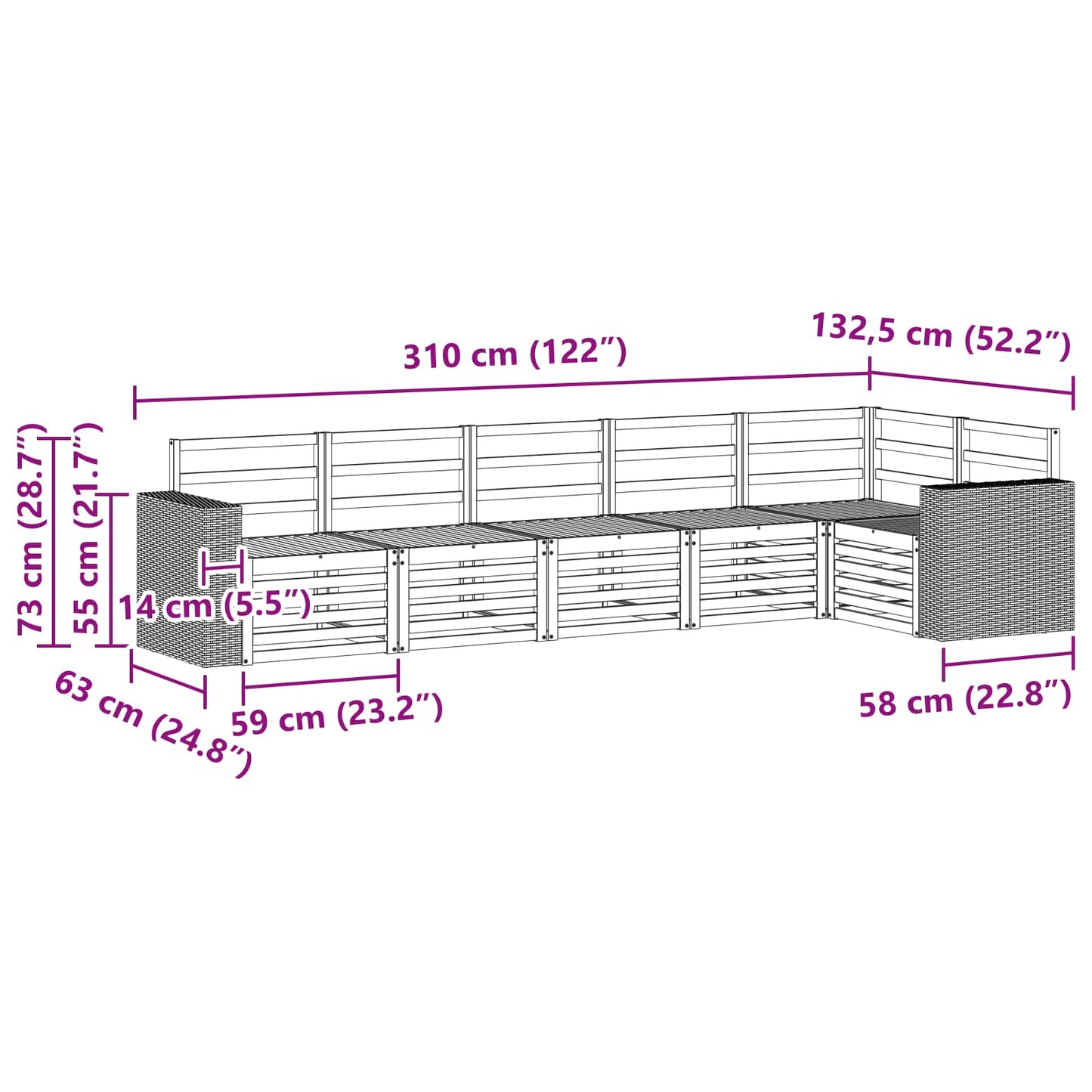 Outdoor Sofa Set 6 pcs Natural Polyester
