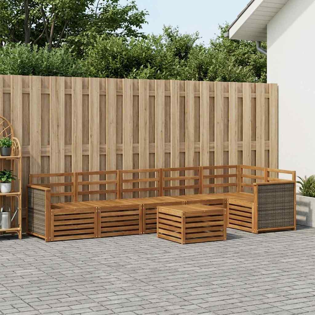 Sectional Sofa Set 6 pcs Natural Solid Acacia Wood