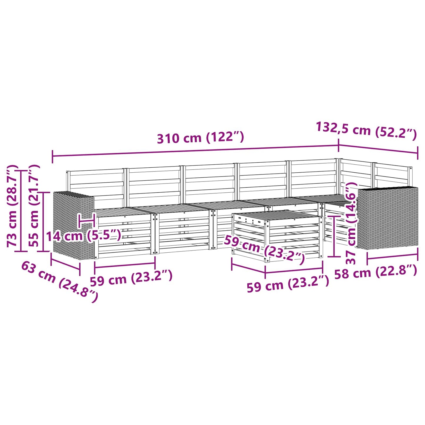 Outdoor Sofa Set 7 pcs Natural Polyester
