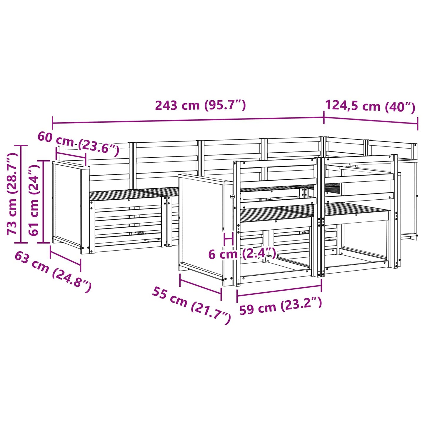 Outdoor Sofa Set 6 pcs Natural Solid Acacia Wood