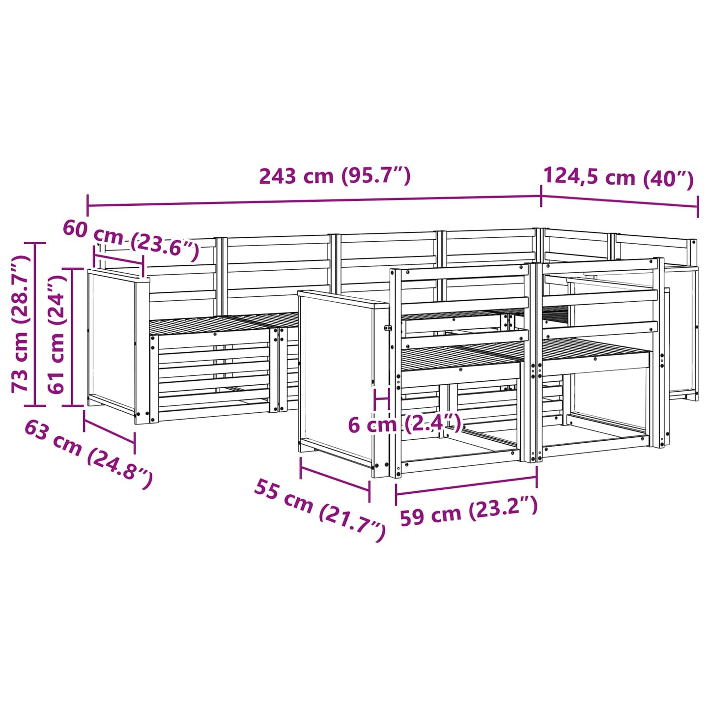 Outdoor Sofa Set 6 pcs Natural Solid Acacia Wood
