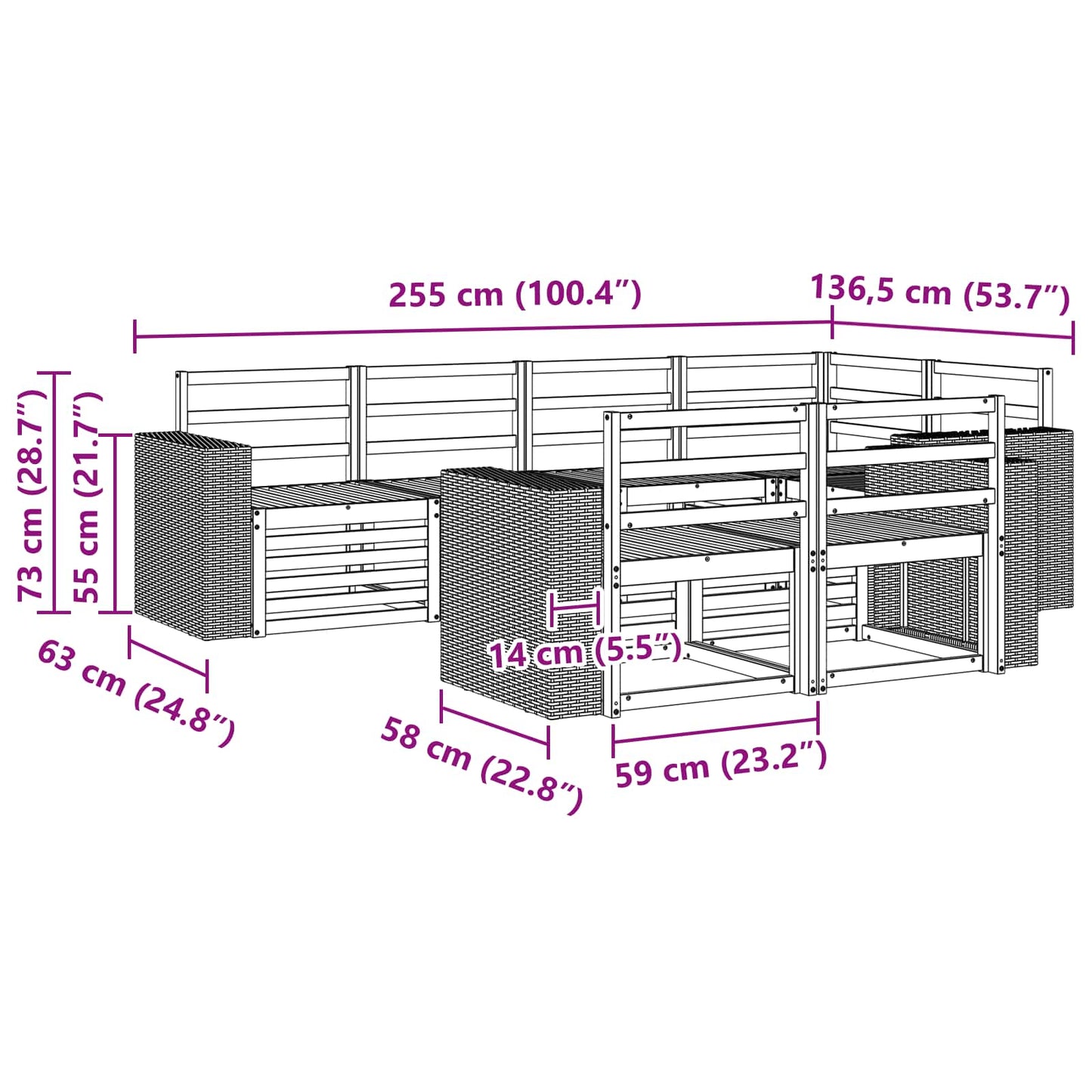 Outdoor Sofa Set 7 pcs Natural Polyester