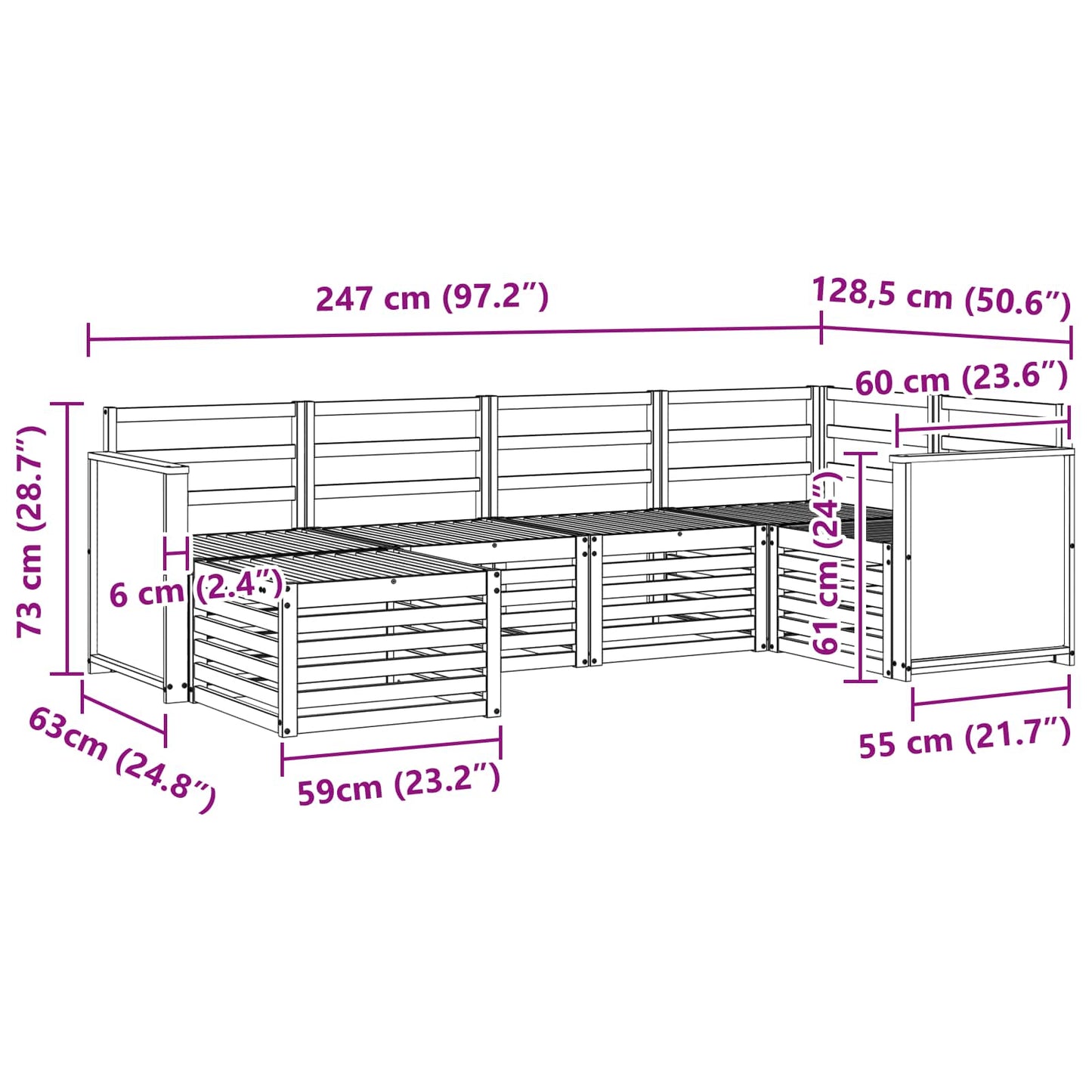 Outdoor Sofa Set 5 pcs Natural Solid Acacia Wood
