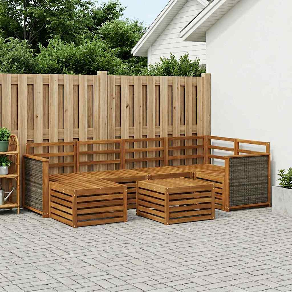Sectional Sofa Set 6 pcs Natural Solid Acacia Wood