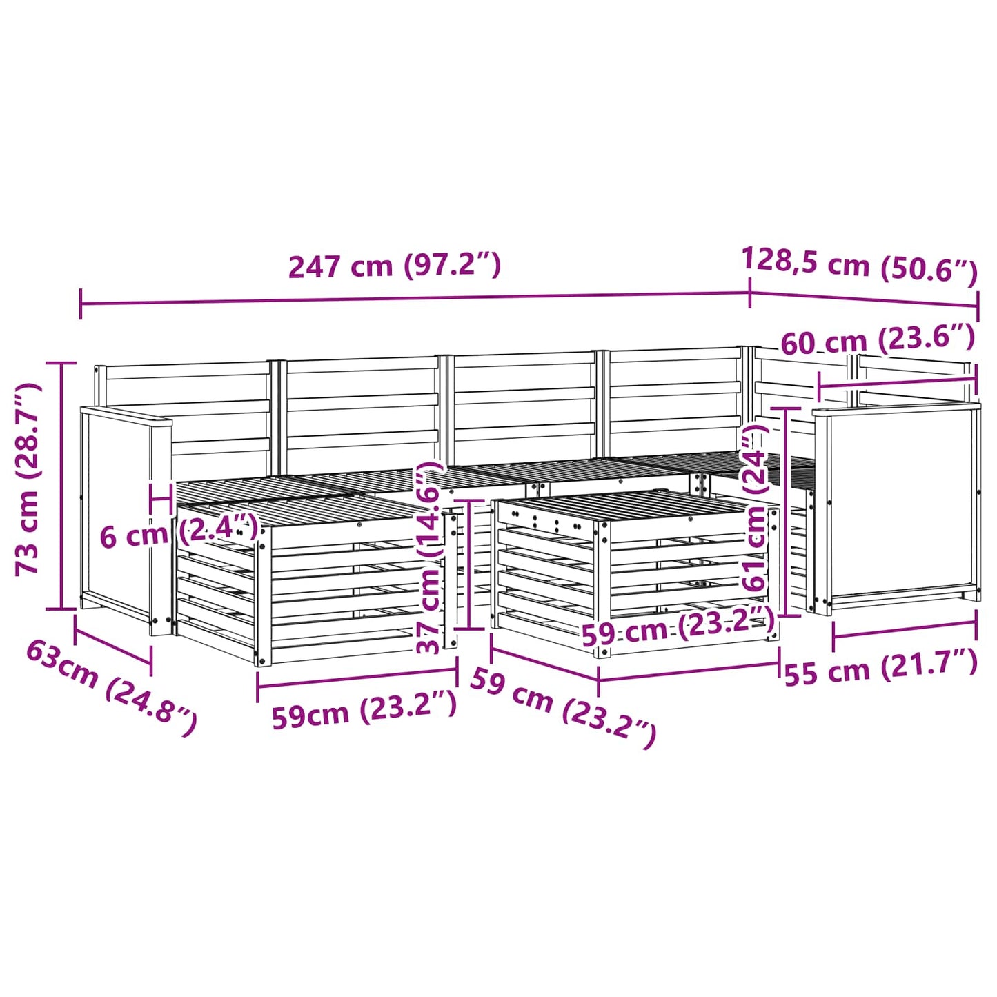 Outdoor Sofa Set 6 pcs Natural Solid Acacia Wood
