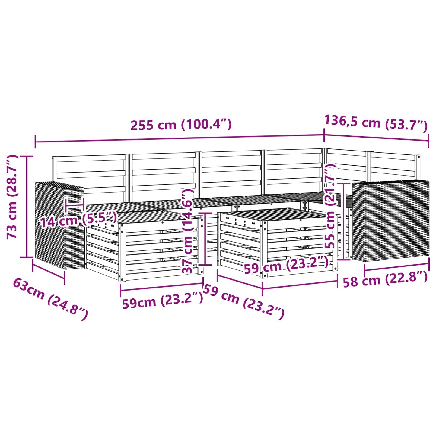 Outdoor Sofa Set 7 pcs Natural Polyester