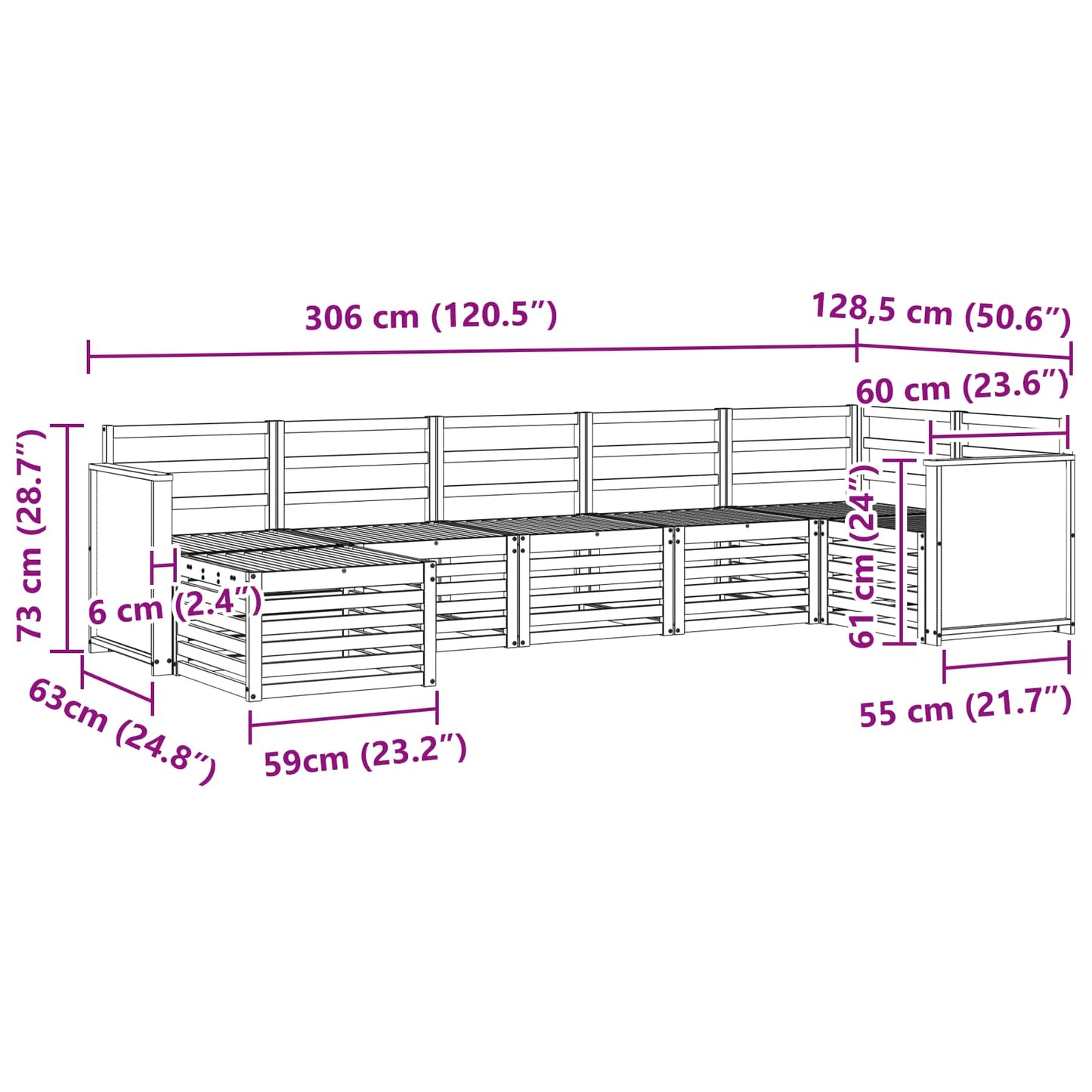 Outdoor Sofa Set 6 pcs Natural Solid Acacia Wood