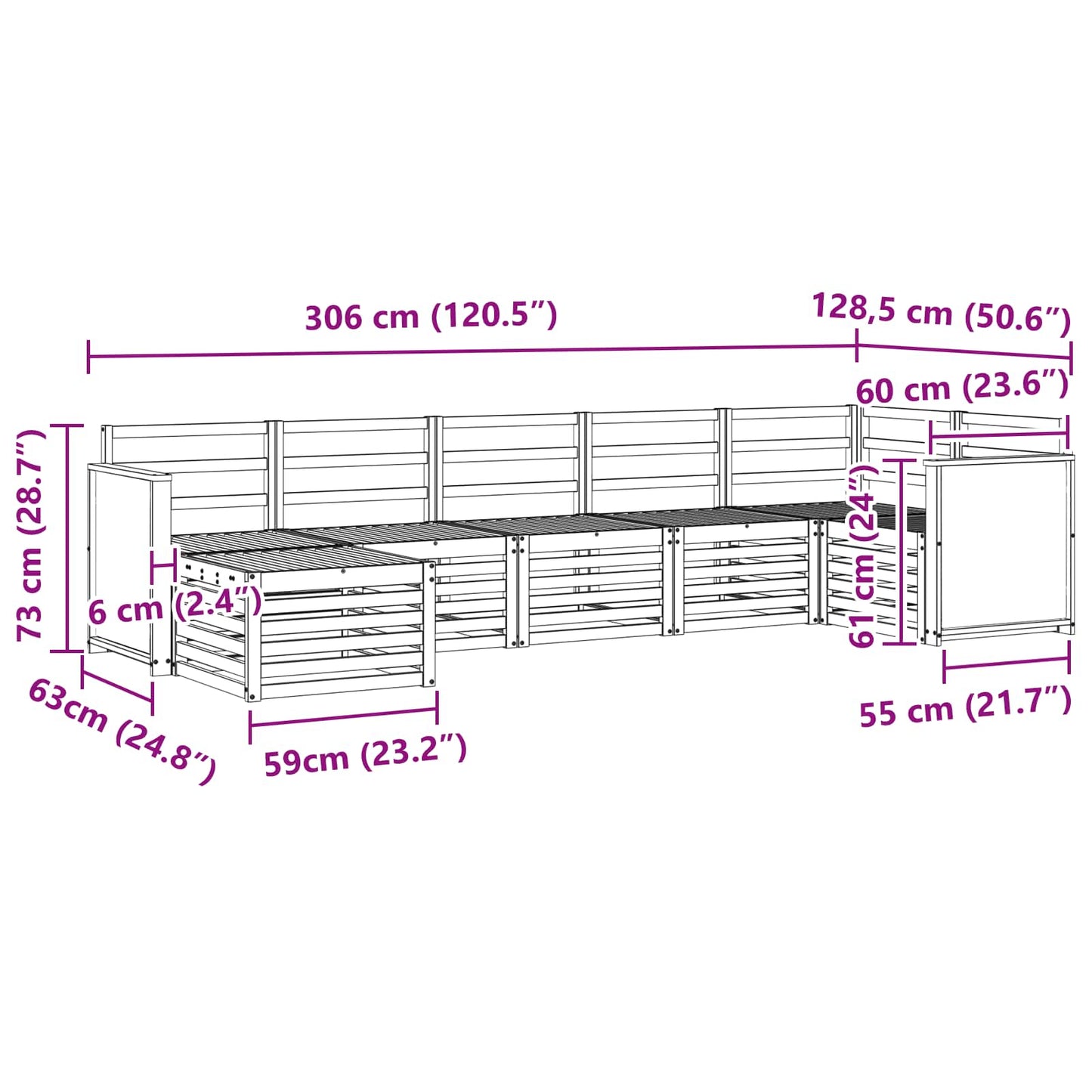 Outdoor Sofa Set 6 pcs Natural Solid Acacia Wood
