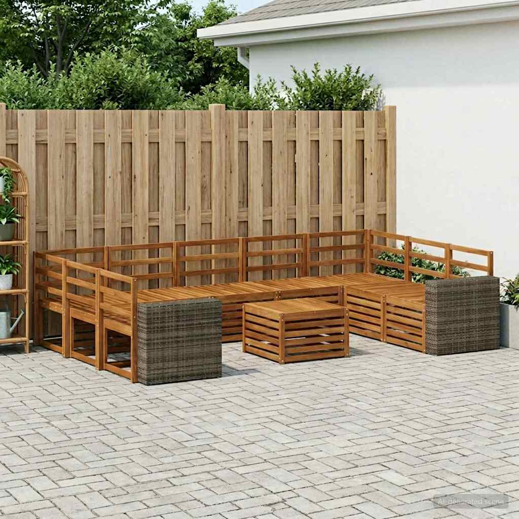 Sofa Sets 10 pcs Natural Solid Acacia Wood
