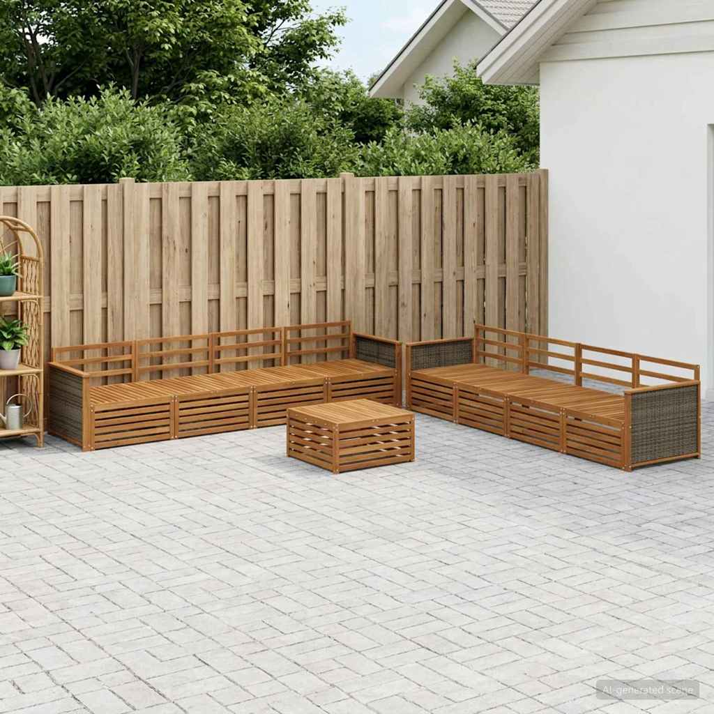 Outdoor Sofa Set 9 pcs Natural Solid Acacia Wood
