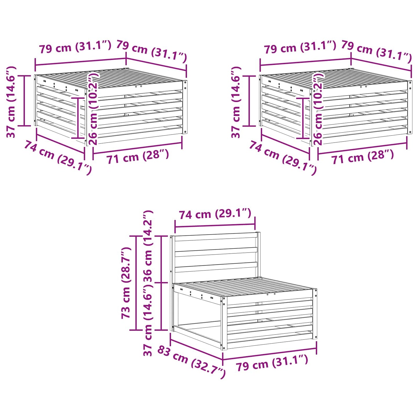 Outdoor Sofa Set 6 pcs Natural 79 x 79 x 37 cm