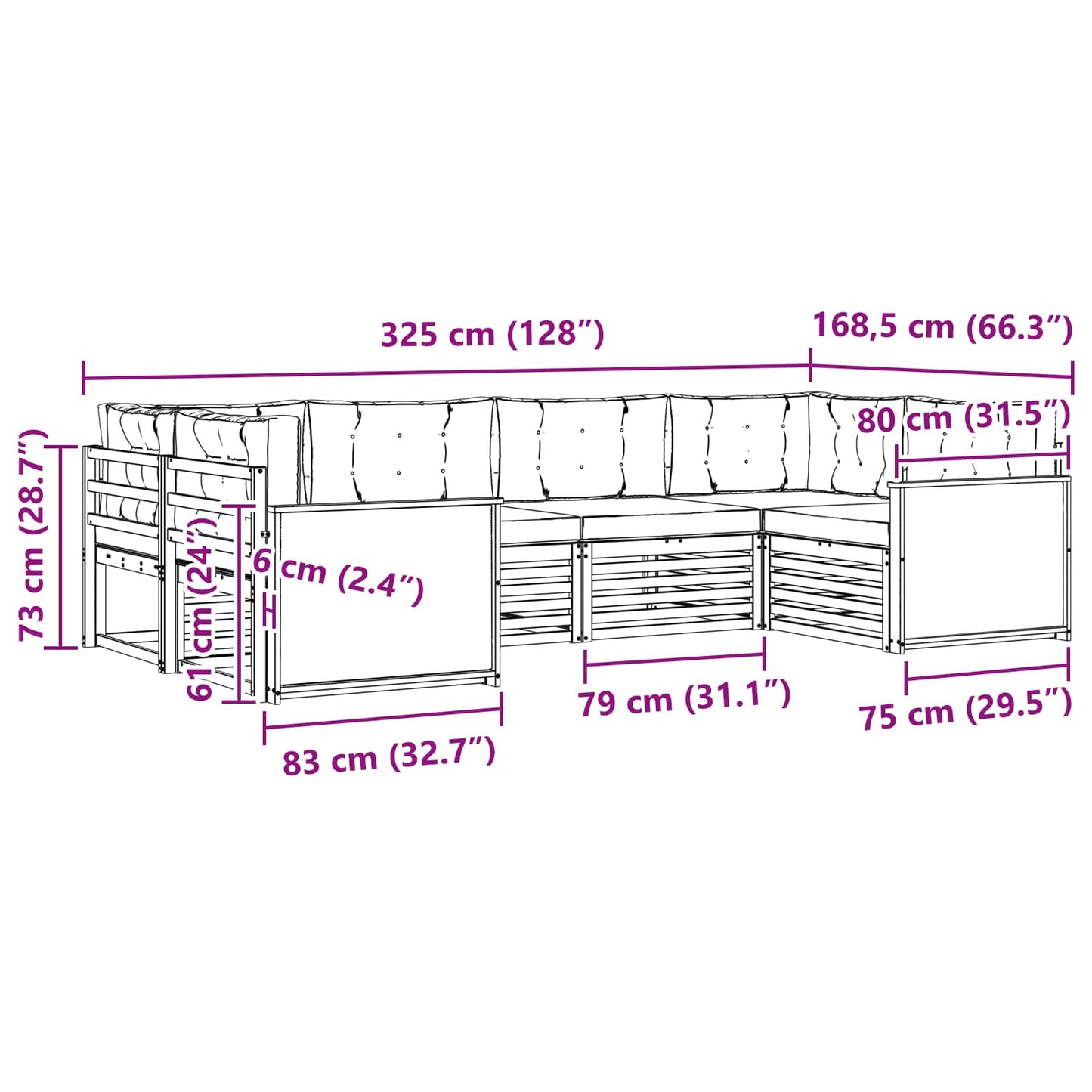 Outdoor Sofa Set 6 pcs Natural Solid Acacia Wood