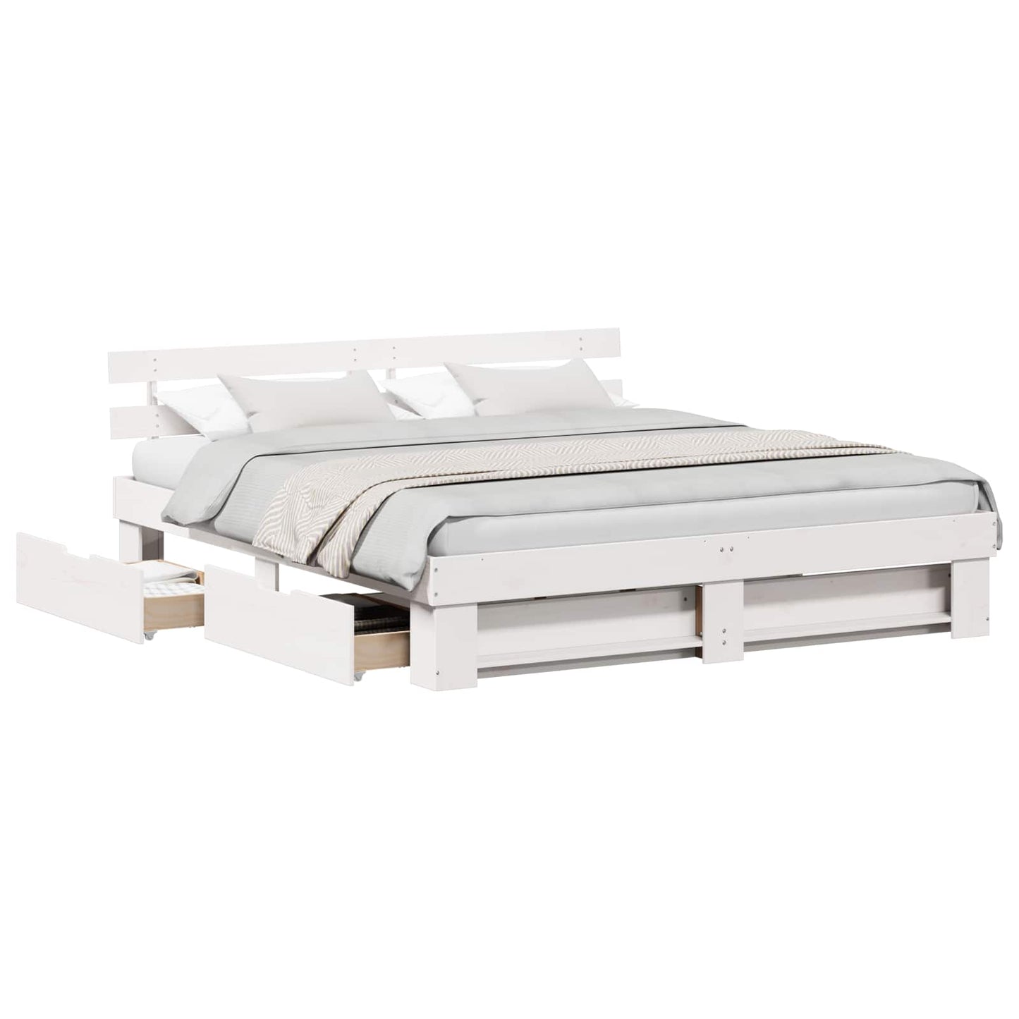 Bed Frame with Headboard White 200 x 200 cm Solid Pine Wood