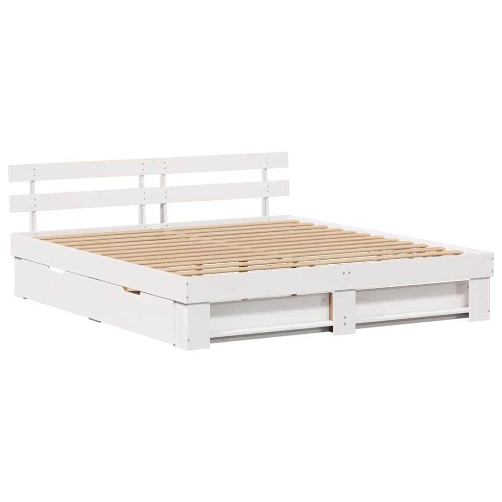 Bed Frame with Headboard White 200 x 200 cm Solid Pine Wood