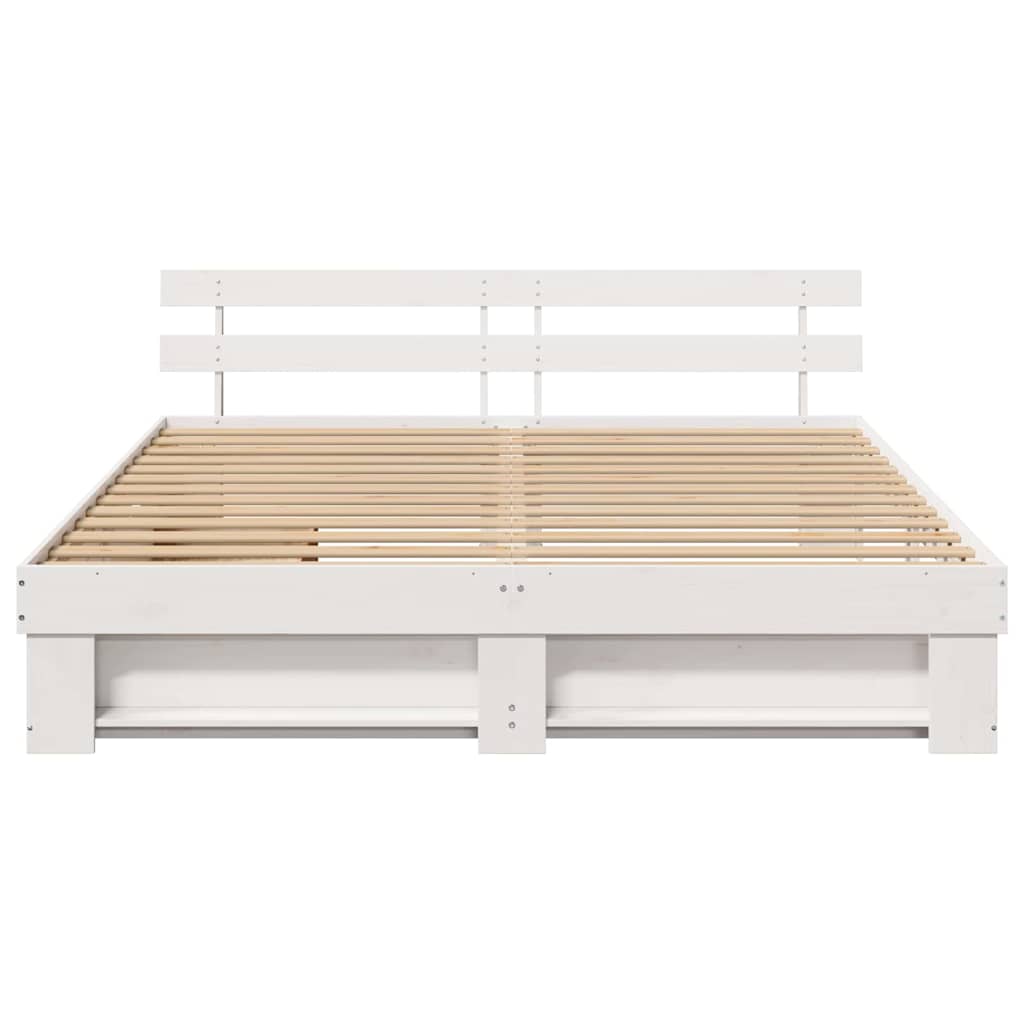 Bed Frame with Headboard White 200 x 200 cm Solid Pine Wood