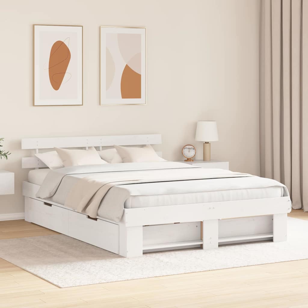 Bed Frame with Headboard White 150 x 200 cm Solid Pine Wood