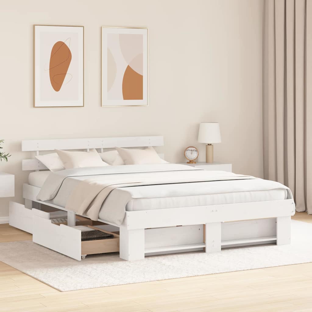Bed Frame with Headboard White 150 x 200 cm Solid Pine Wood