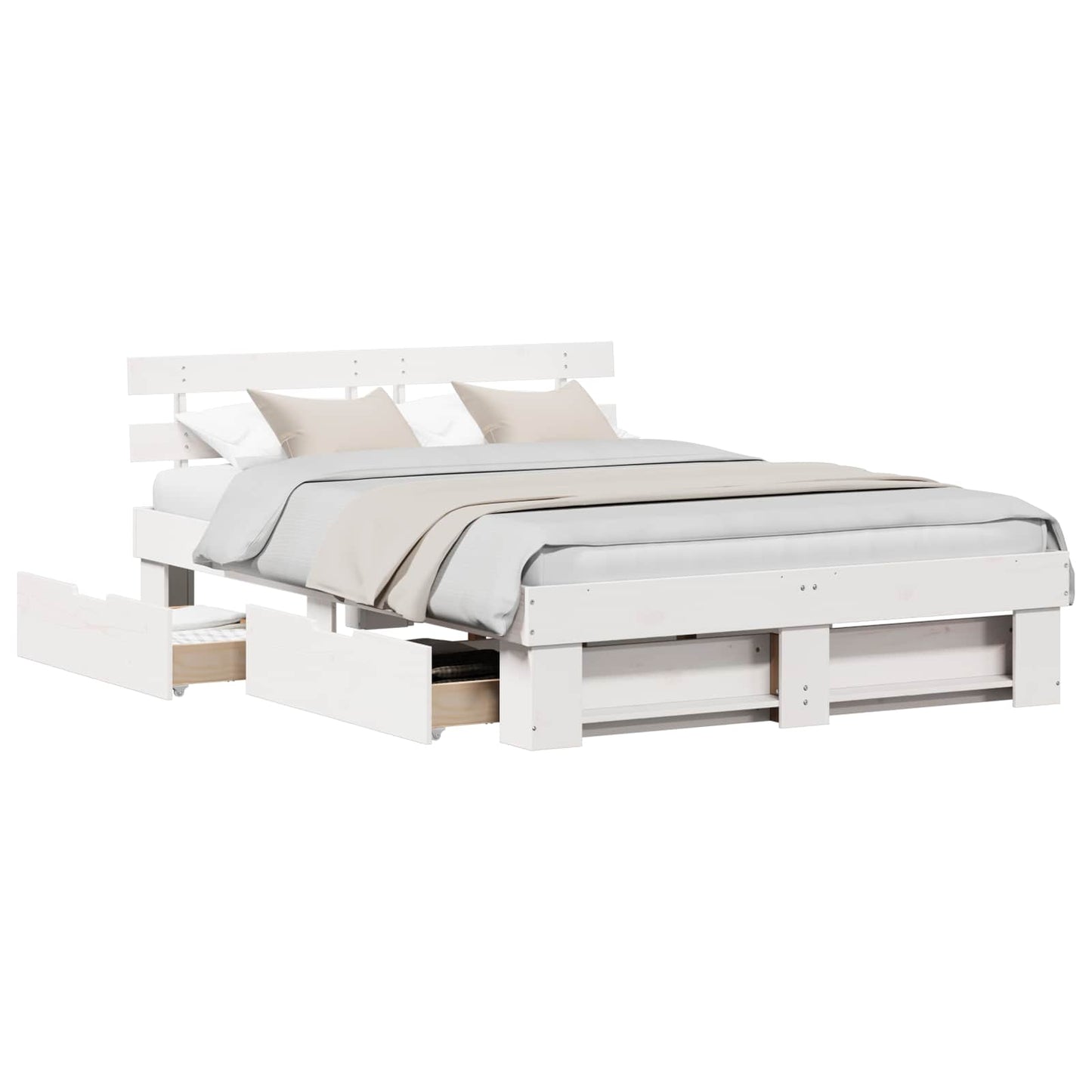 Bed Frame with Headboard White 150 x 200 cm Solid Pine Wood