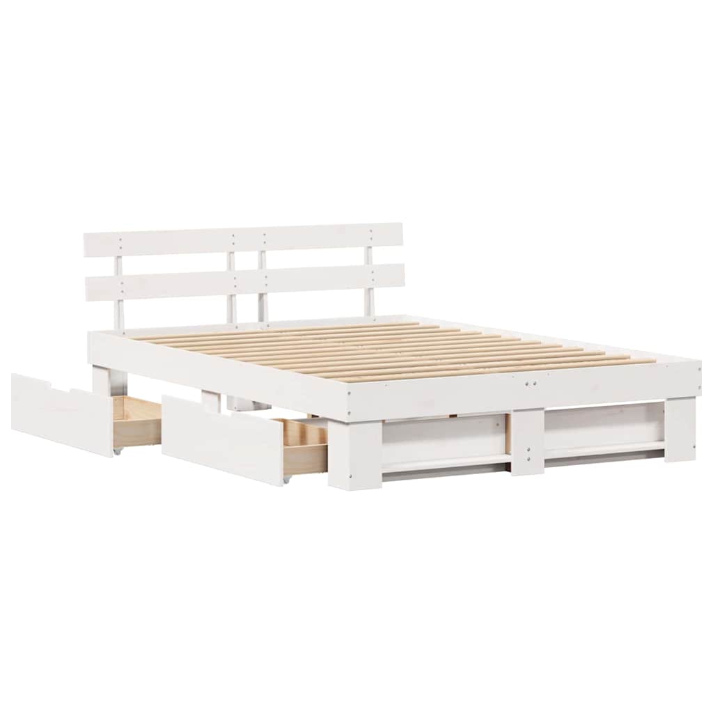 Bed Frame with Headboard White 150 x 200 cm Solid Pine Wood