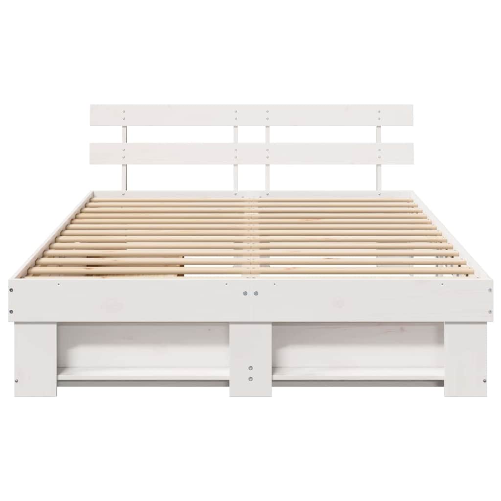 Bed Frame with Headboard White 150 x 200 cm Solid Pine Wood
