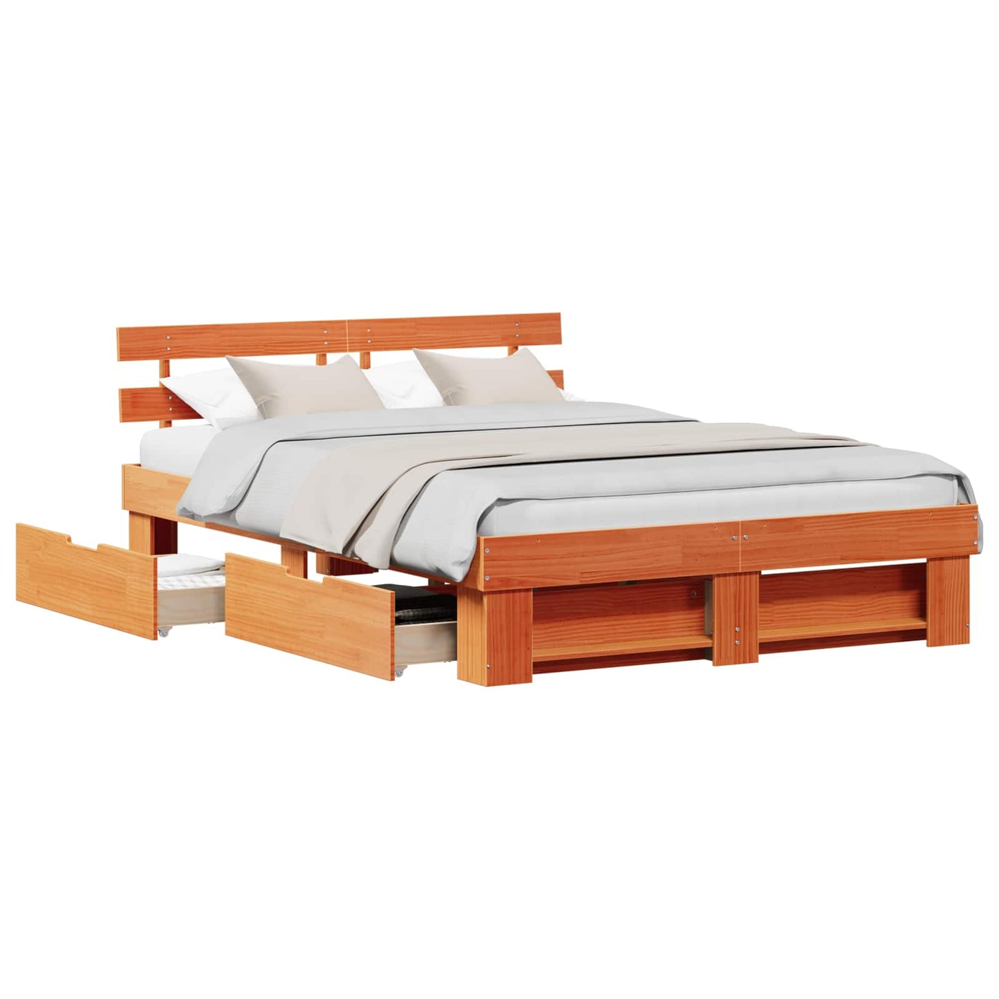 Bed Frame with Headboard Wax Brown 150 x 200 cm Solid Pine Wood