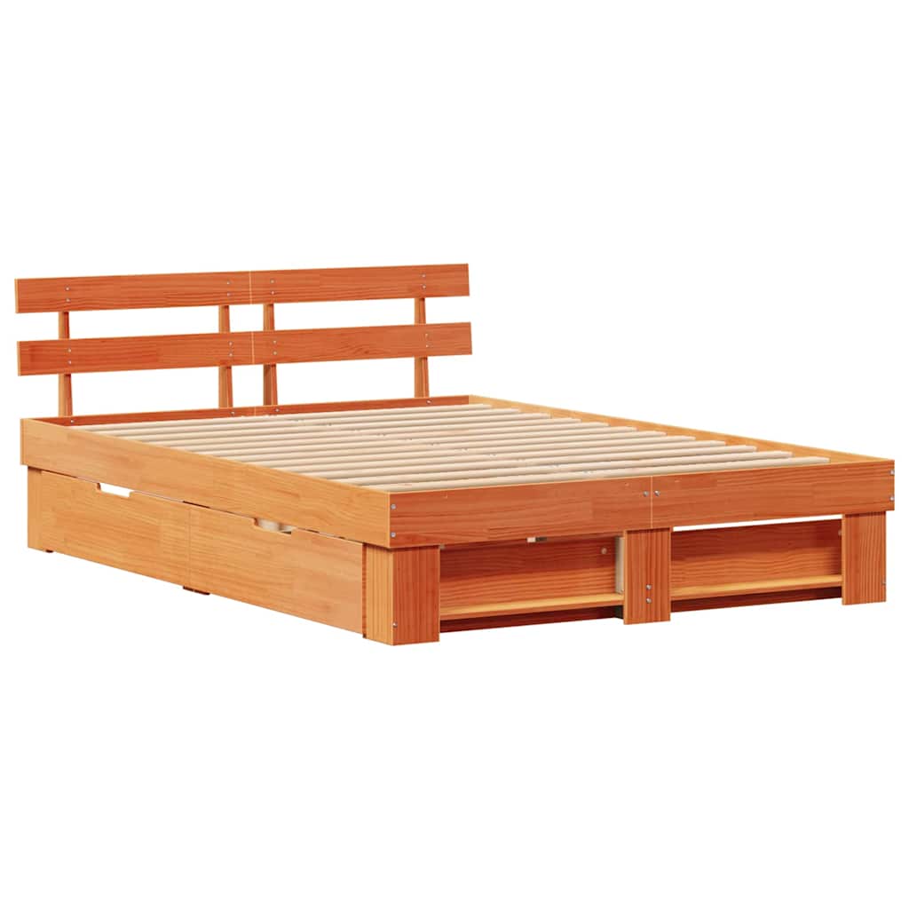 Bed Frame with Headboard Wax Brown 150 x 200 cm Solid Pine Wood